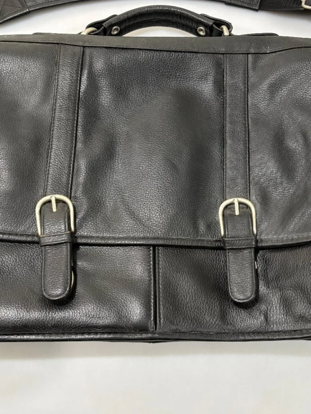 Wilsons Leather Black Leather Briefcase Padded Laptop Tablet Compartment Strap